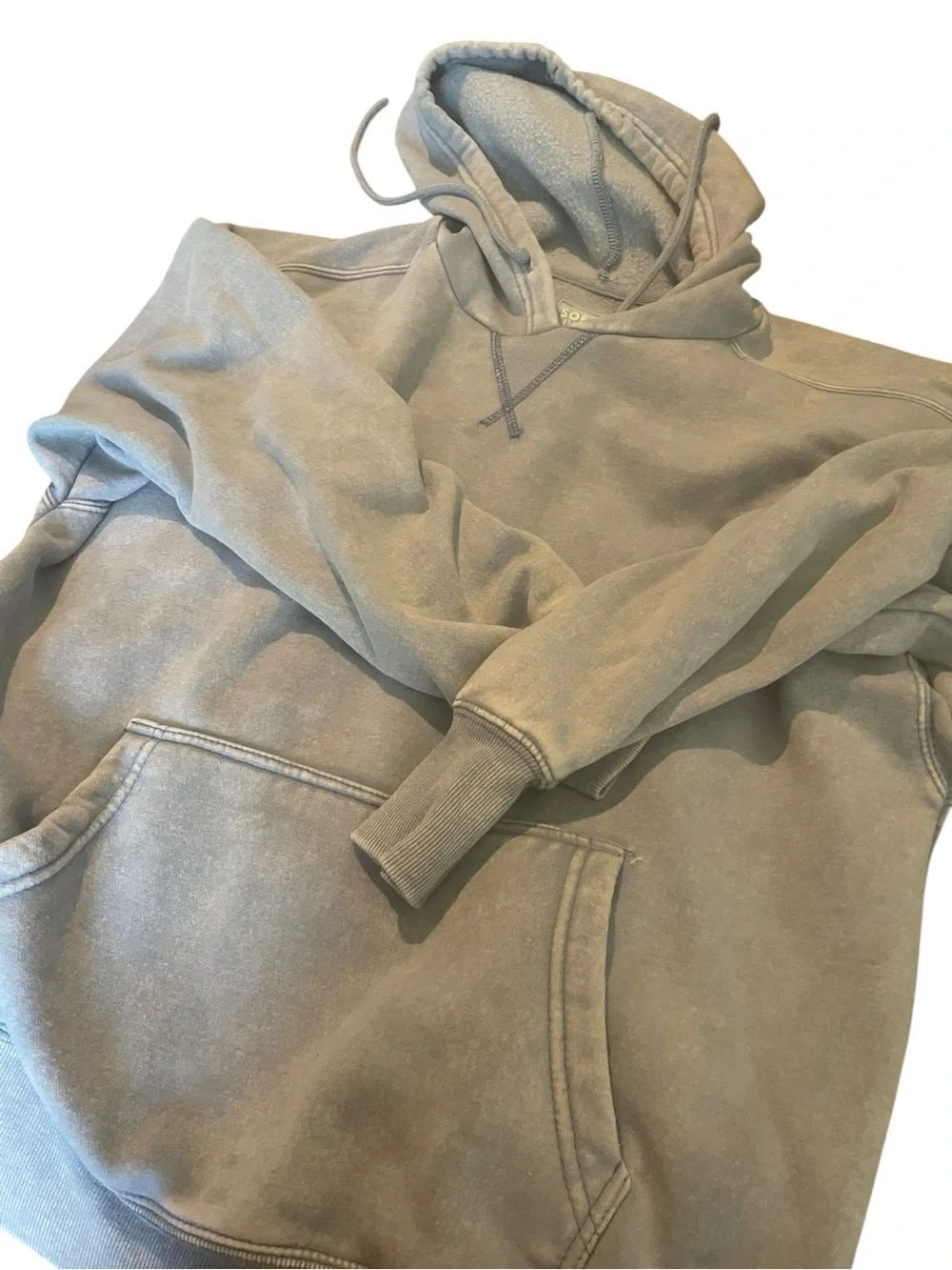 Pink Rose Olive Green Washed Hoodie Sweatshirt